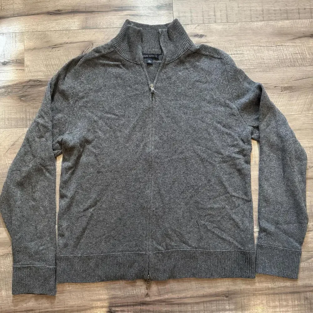 Banana Republic Sweater Wool Cashmere Blend Full Zip Mock Neck‎ Gray Grandpacore